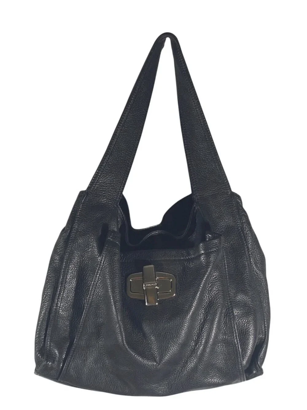 B. Makowsky Y2K Black Hobo Shoulder Bag buttery soft pebbled leather Turn Lock